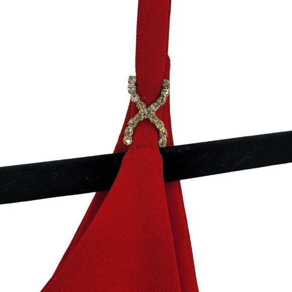 Vintage 80s Red Slip Dress 12 Jeweled Strap Knee Length Shift Cocktail Holiday - Picture 5 of 9